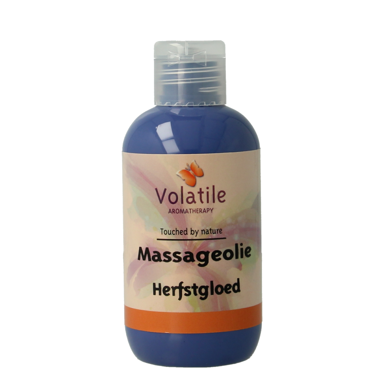 Volatile herfstgloed massageolie in 100ml bottle, body care product with warm autumn-inspired scent and natural ingredients.