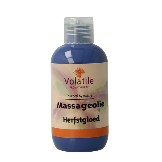 Volatile herfstgloed massageolie in 100ml bottle, body care product with warm autumn-inspired scent and natural ingredients.
