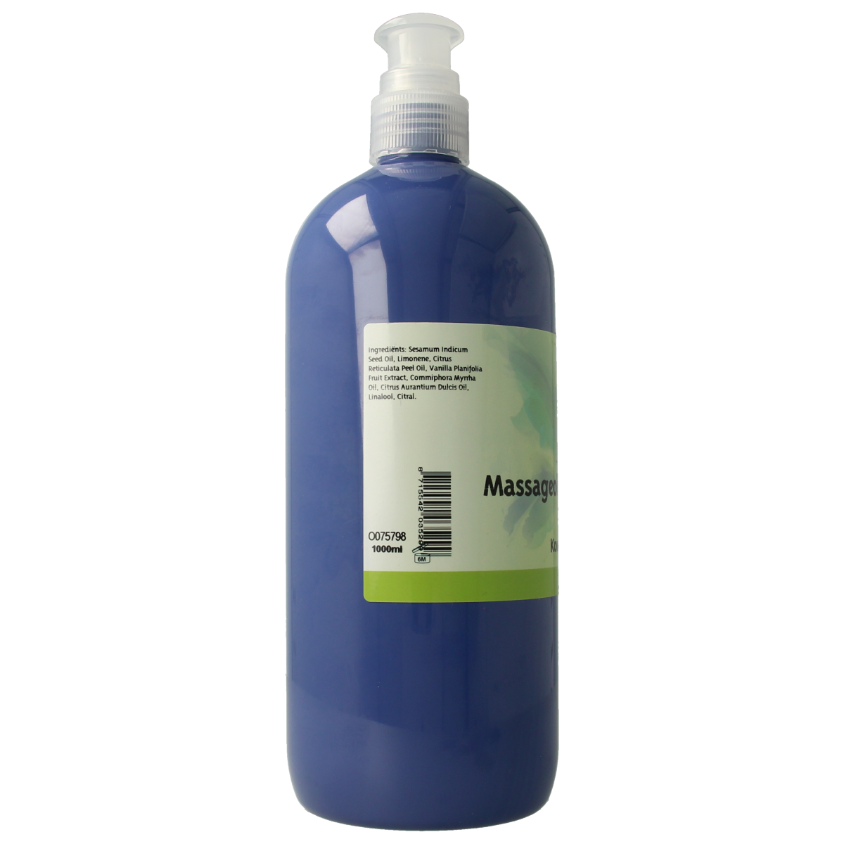Volatile sesam massage oil in a 1000ml bottle, natural body care product for soothing massages and skin nourishment.