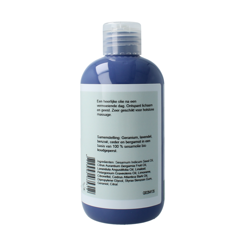 Volatile sesam massage oil bottle for relaxation, 250ml, displayed on a neutral background, highlighting body care and natural ingredients.
