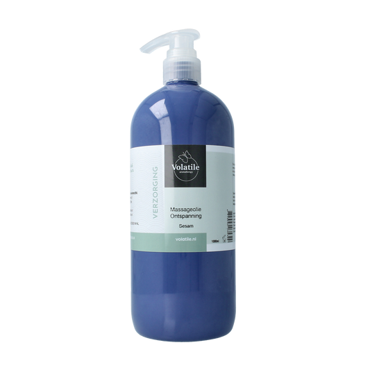 Volatile sesam massageolie for relaxation, 1000ml, natural body care product with soothing properties.