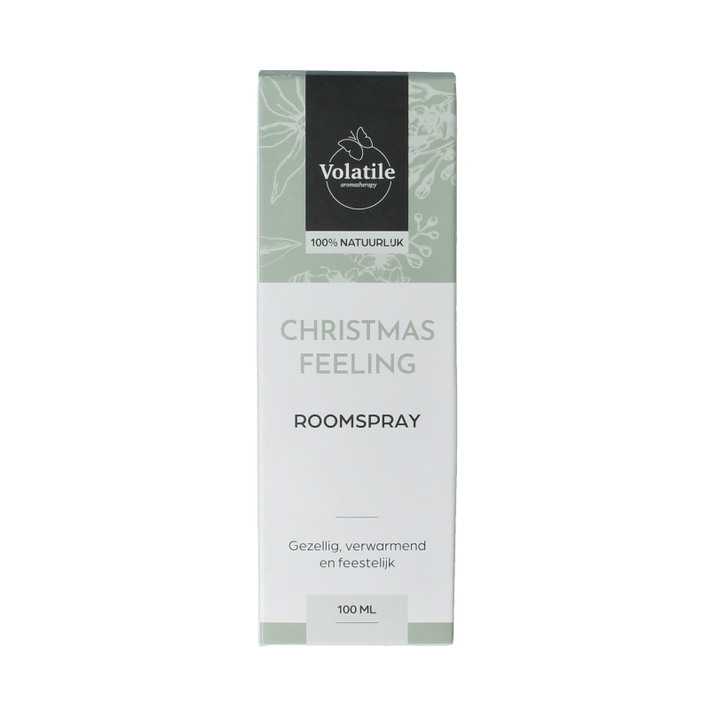 Volatile Christmas Feelings room spray in 100ml bottle, aromatherapy product with festive holiday scent and packaging.