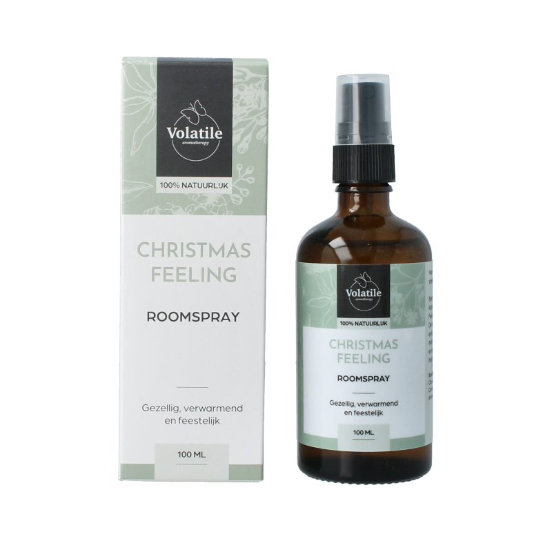 Volatile Christmas Feelings room spray, 100ml aromatherapy bottle with festive holiday scent, featuring a sleek design.