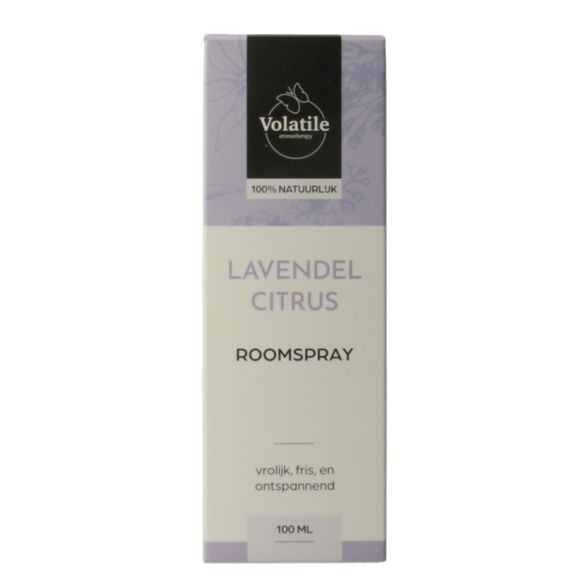 Volatile lavender citrus aromatherapy room spray bottle, 100ml, with a sleek design and lavender citrus scent.