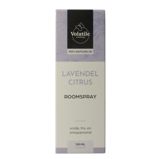 Volatile lavender citrus aromatherapy room spray bottle, 100ml, with a sleek design and lavender citrus scent.