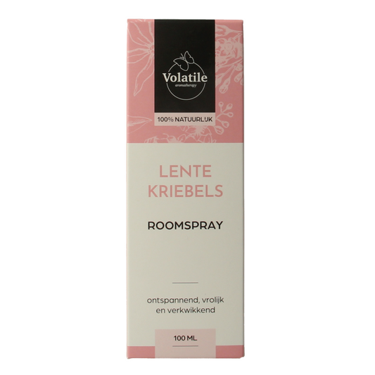 Volatile Roomspray Lentekriebels 100ml aromatherapy spray with floral and citrus scents, ideal for freshening indoor spaces.