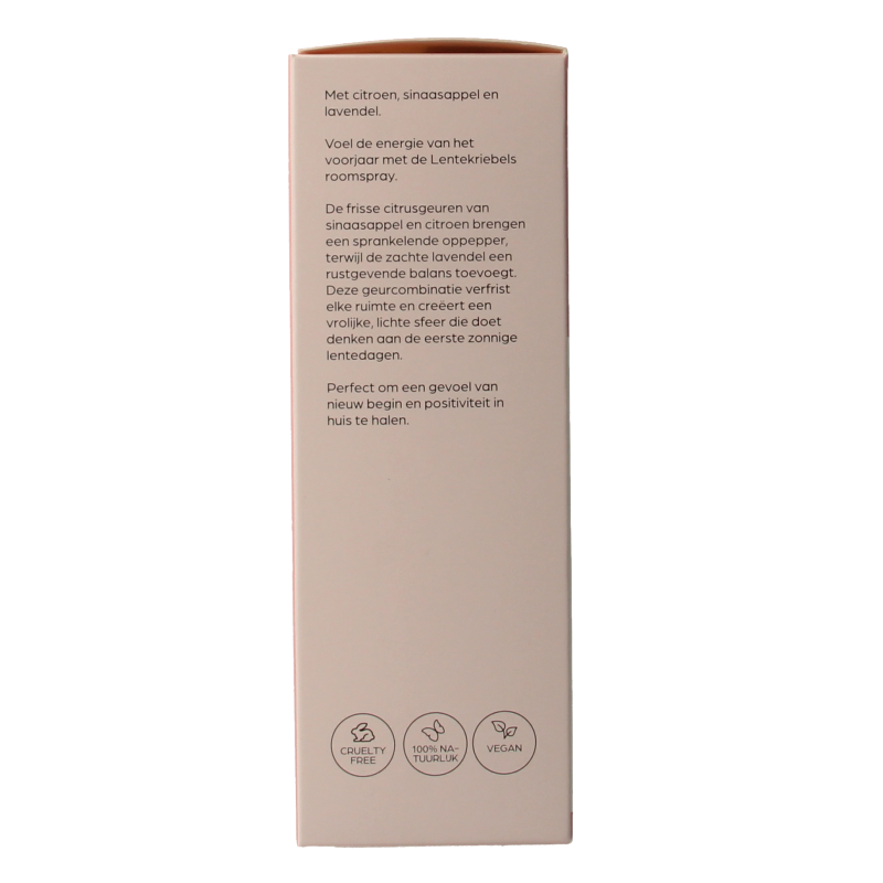 Volatile Roomspray Lentekriebels aromatherapy bottle, 100ml, with a sleek design and natural scent for home freshness.