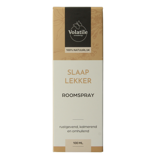 Volatile Roomspray slaap lekker 100ml, a scent diffuser with calming fragrance in a clear spray bottle.