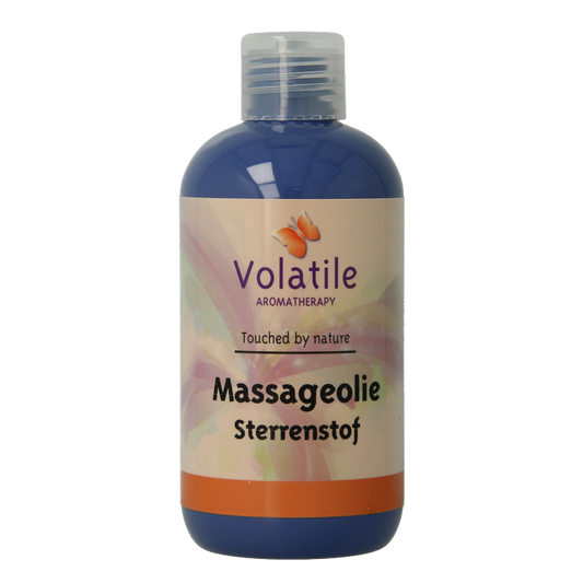 Volatile sterrenstof massageolie in 250ml bottle, body care product with star-shaped shimmer particles visible in the image.