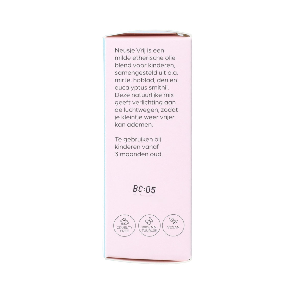 Volatile Neusje Vrij 5ml essential oil bottle, natural aromatic etherische olie with a white cap and clear label.