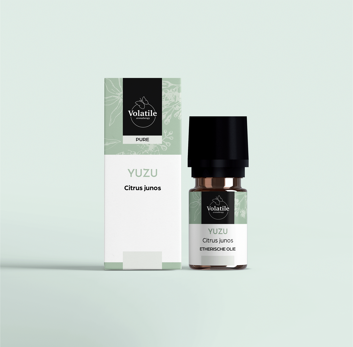 Volatile Yuzu essential oil in a 2.50ml bottle with vibrant yellow label and dropper cap, ideal for aromatherapy.