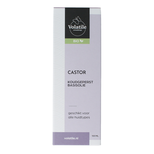 Volatile castor koudgeperst basisolie in glazen fles, 100ml, geschikt voor lichaamsverzorging, puur en biologisch.