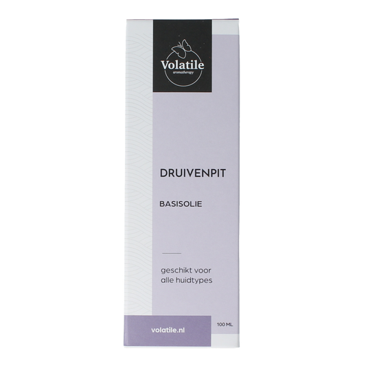 Volatile Druivenpit basisolie in a 100ml glass bottle, natural body care oil with grape seed extract for skincare.