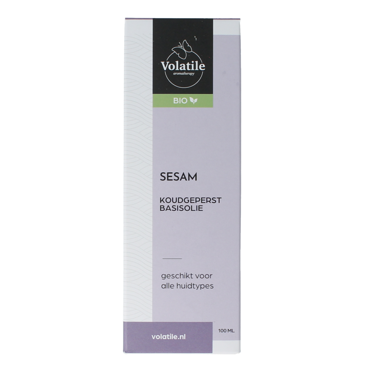 Volatile Sesam koudgeperst bio basisolie in glazen fles, 100ml, voor lichaamsverzorging, natuurlijke en biologische product.