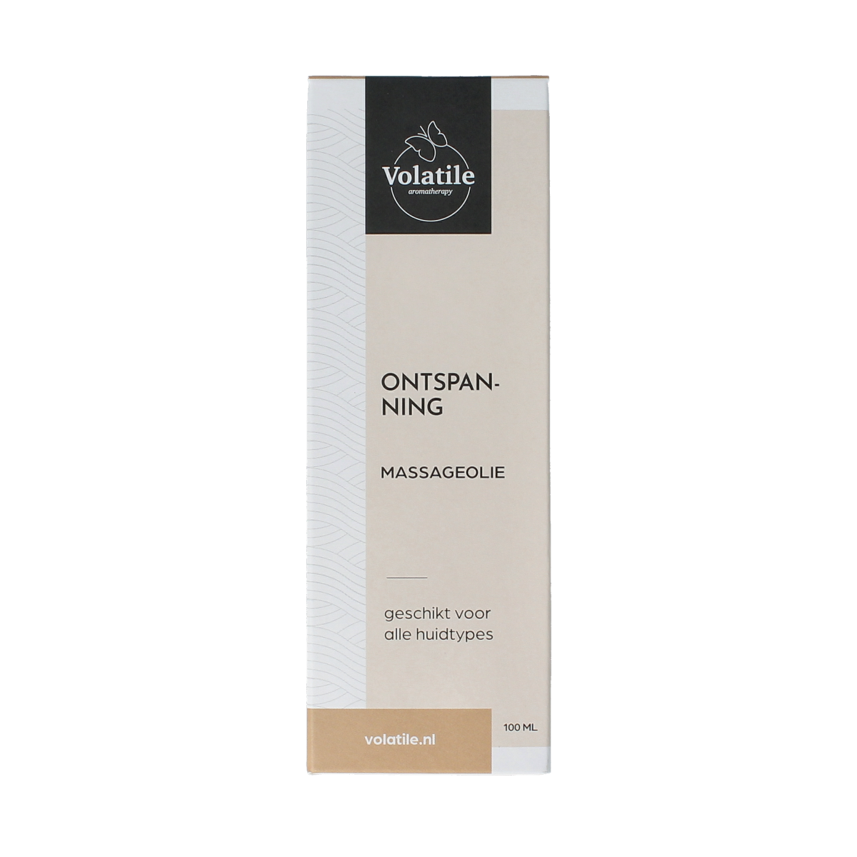 Volatile ontspannende massageolie in glazen fles met pomp, 100ml, voor lichaamsverzorging en ontspanning.
