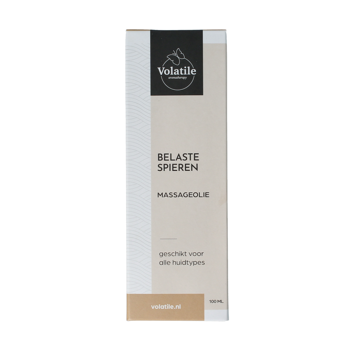 Volatile massage oil in a glass bottle with pump, 100ml, designed for muscle relaxation and body care.