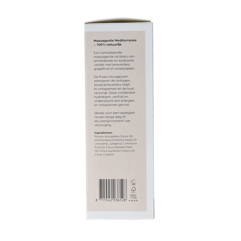 Volatile Mediterranee massage oil in a 100ml glass bottle with pump, featuring a relaxing body care product.