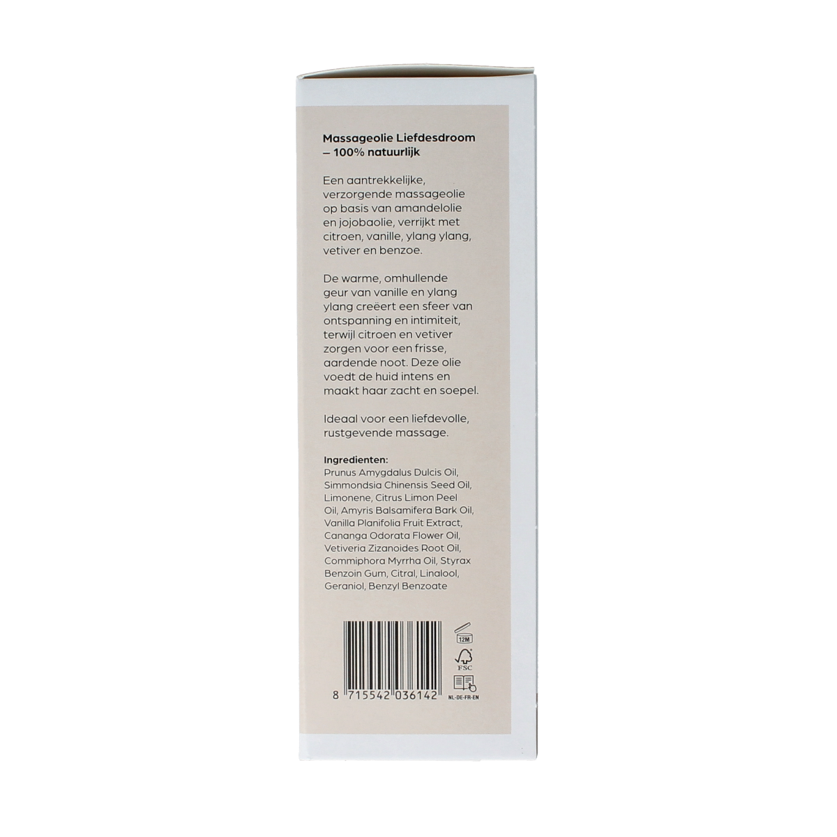 Volatile liefdesdroom massageolie in a glass bottle with pump, 100ml, part of body care products.