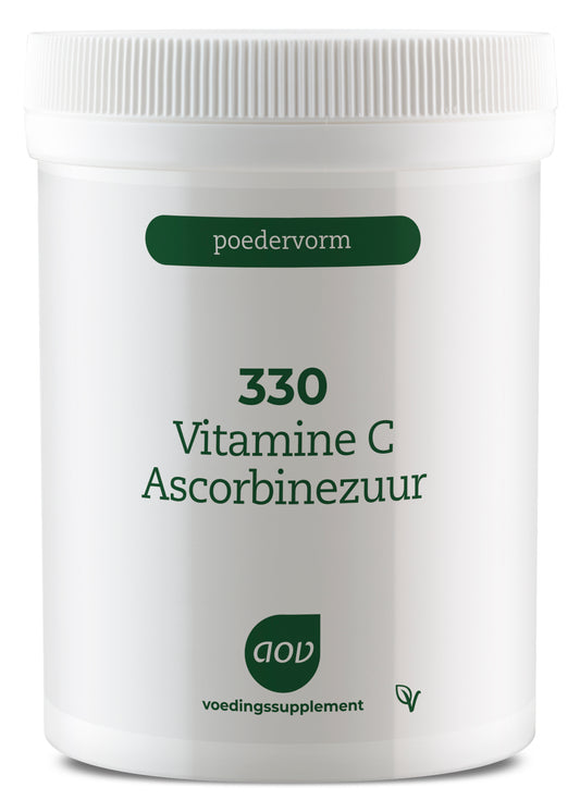AOV 330 Vitamin C (ascorbic acid) powder in a 250g container, showing the label and packaging details.