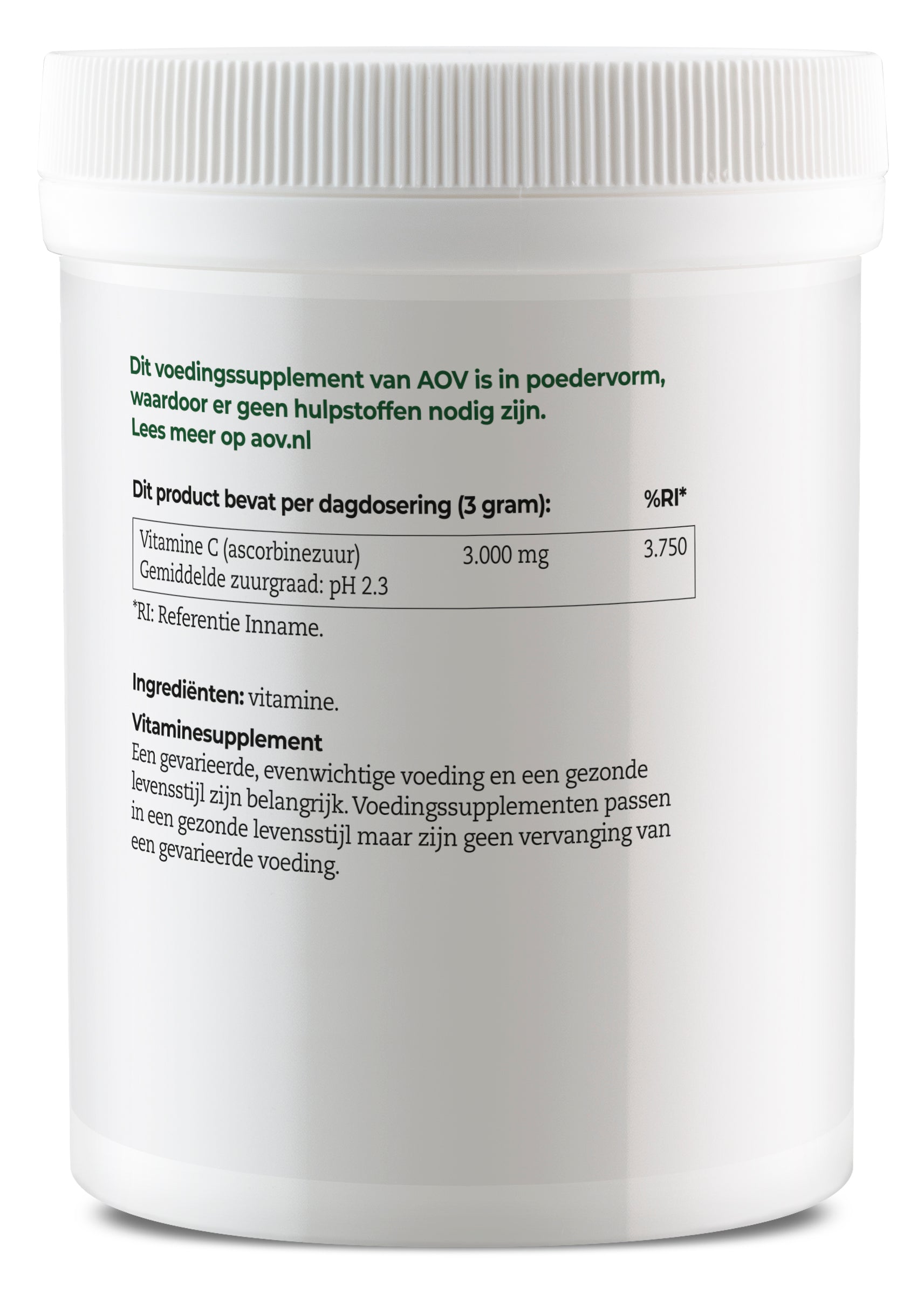 AOV 330 Vitamin C ascorbic acid powder in a 250g container, natural vitamin supplement with bright orange packaging.