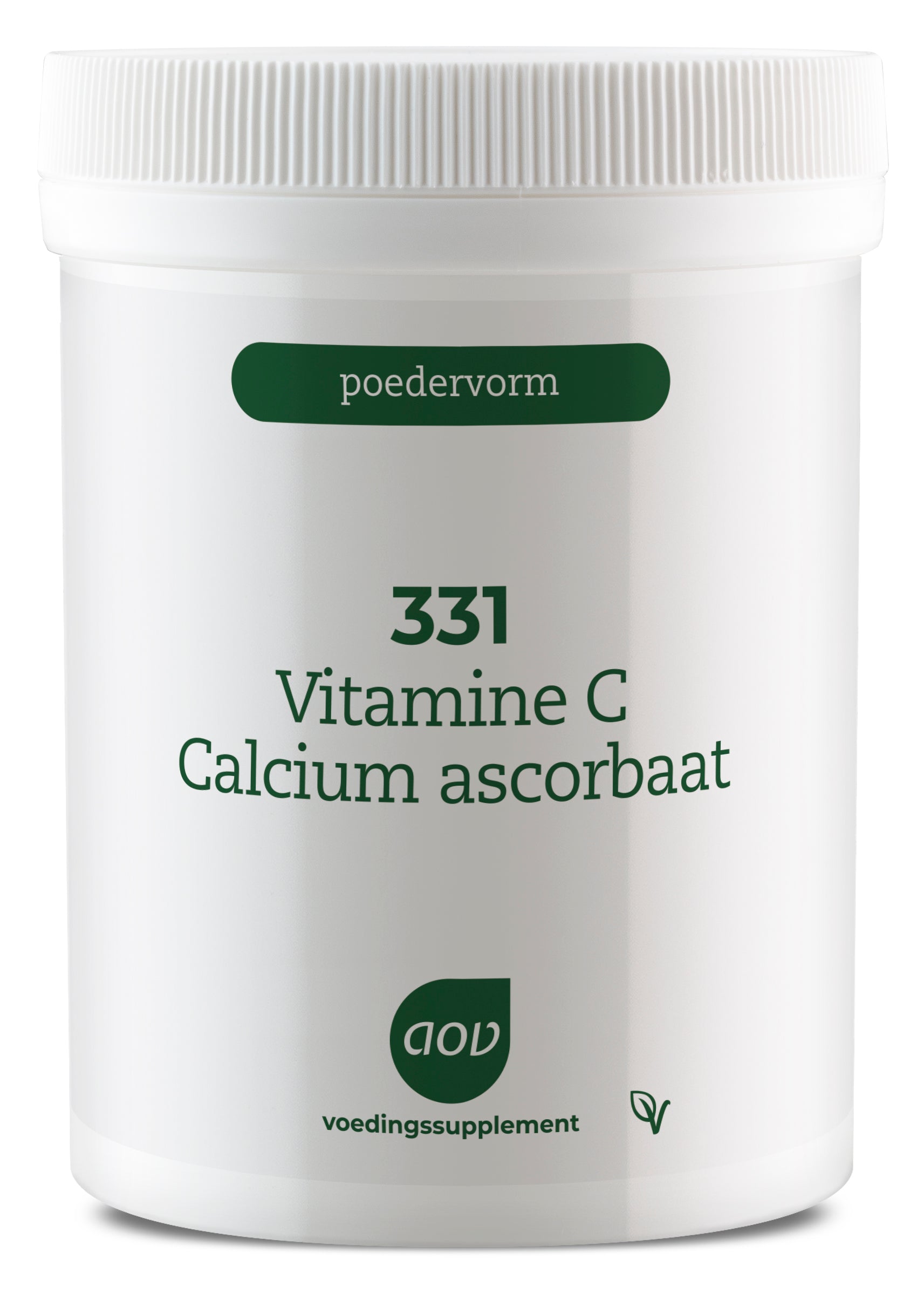 AOV Vitamine C calcium ascorbate supplement in 250g jar, showing the product label and packaging.
