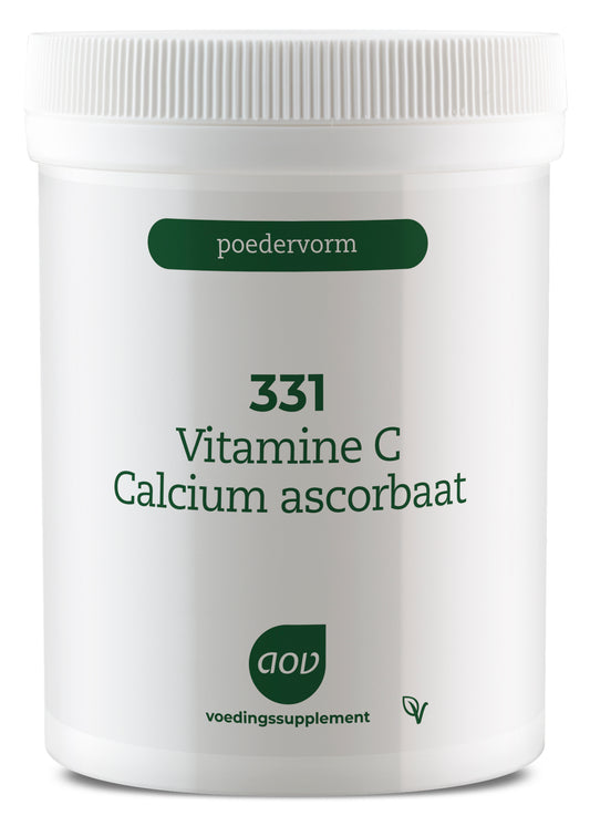 AOV Vitamine C calcium ascorbate supplement in 250g jar, showing the product label and packaging.
