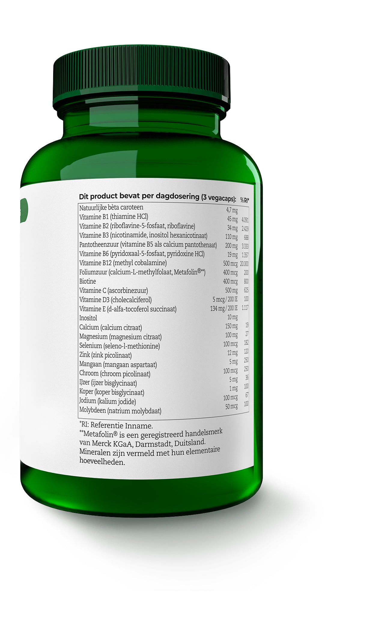 AOV 102 Multi Basis Vegetarian Vitamin Capsules in a bottle, dietary supplement for balanced daily nutrition.
