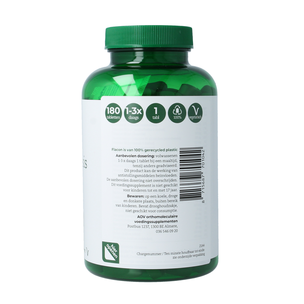 AOV 104 Ortho Basis Multi vitamin tablets, dietary supplement with 180 capsules, in a white bottle with label.