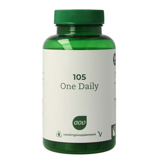 AOV 105 One Daily multivitamin tablets, 60 count, in a blister pack, providing essential vitamins and minerals for daily health.