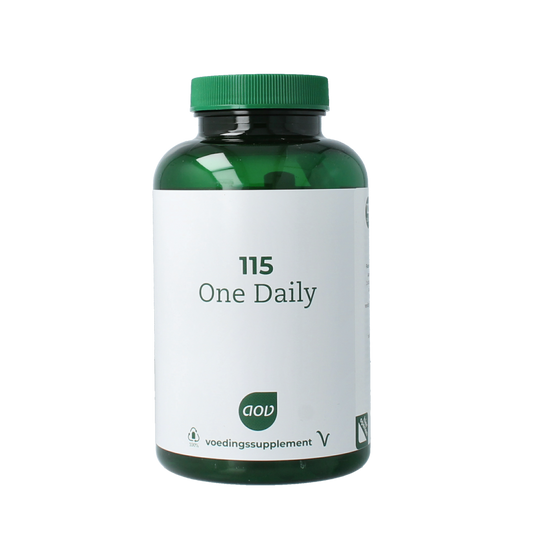 AOV 115 One Daily multivitamin tablets in blister pack, supplement with essential vitamins and minerals for daily health.
