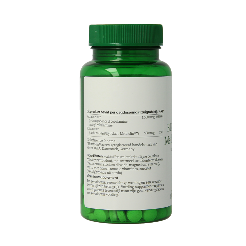 AOV 254 B12 Adenosyl and methylcobalamin multivitamin lozenges in a blister pack, showing 120 tablets for nutritional support.