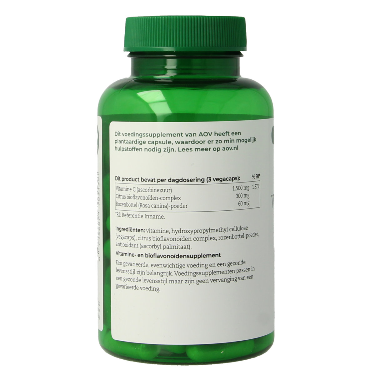 AOV 313 Vitamin C 500 vegetarian capsules in a bottle, dietary supplement for immune support.