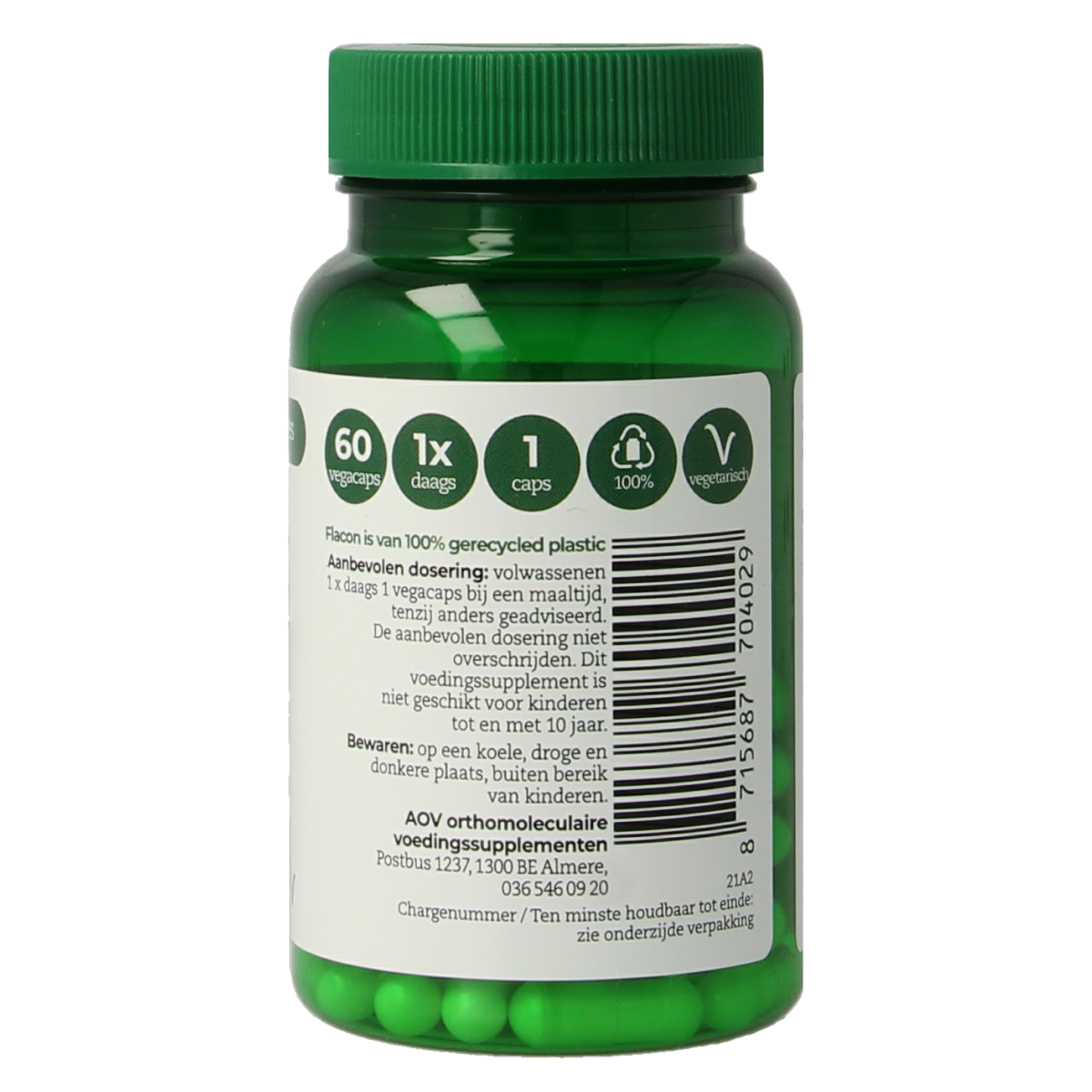 AOV 402 Vitamin D3 25mcg vegetarian capsules, showing a bottle of dietary supplement with capsules inside.