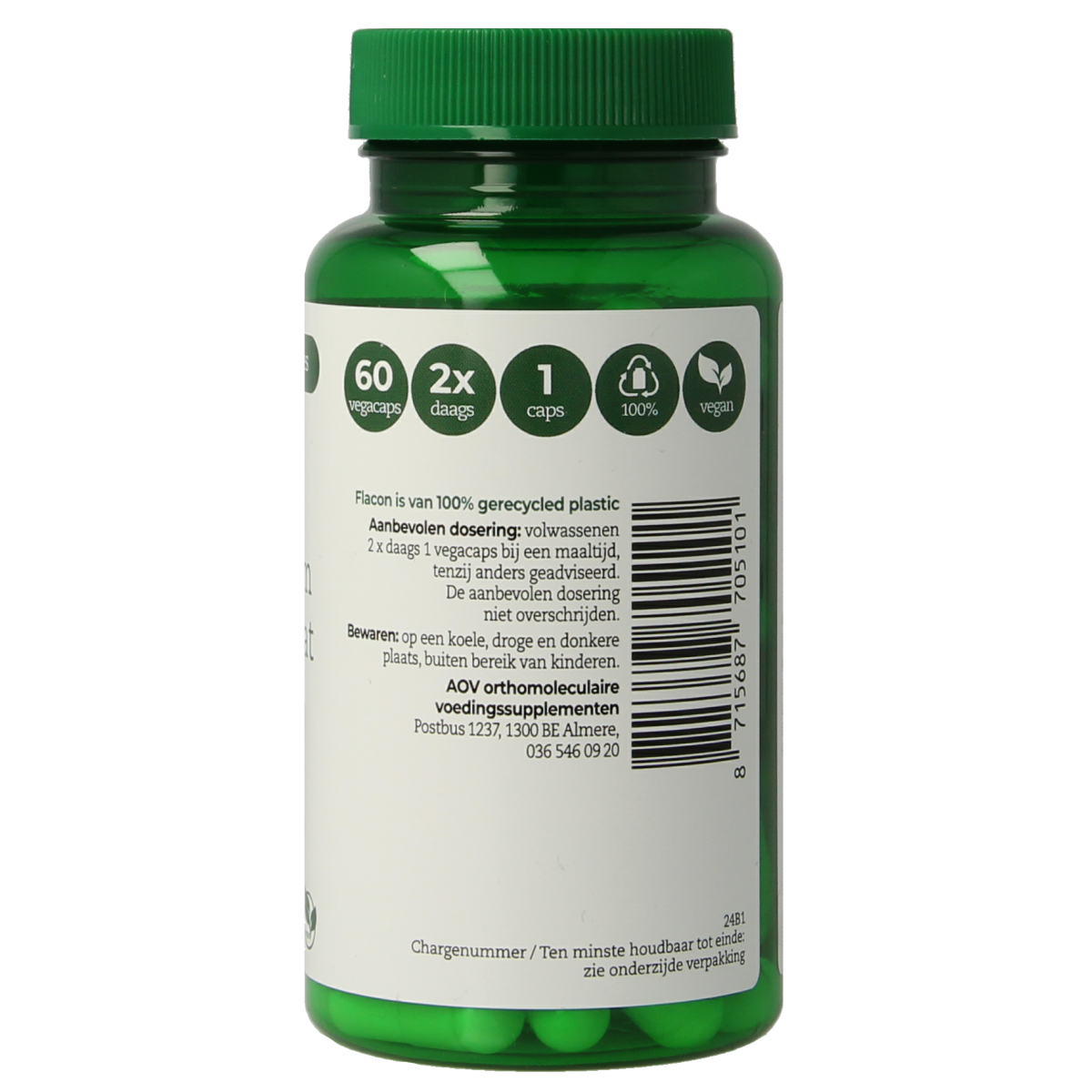 AOV 510 Magnesium bisglycinaat vegetarian capsules in a bottle, dietary supplement for mineral support.