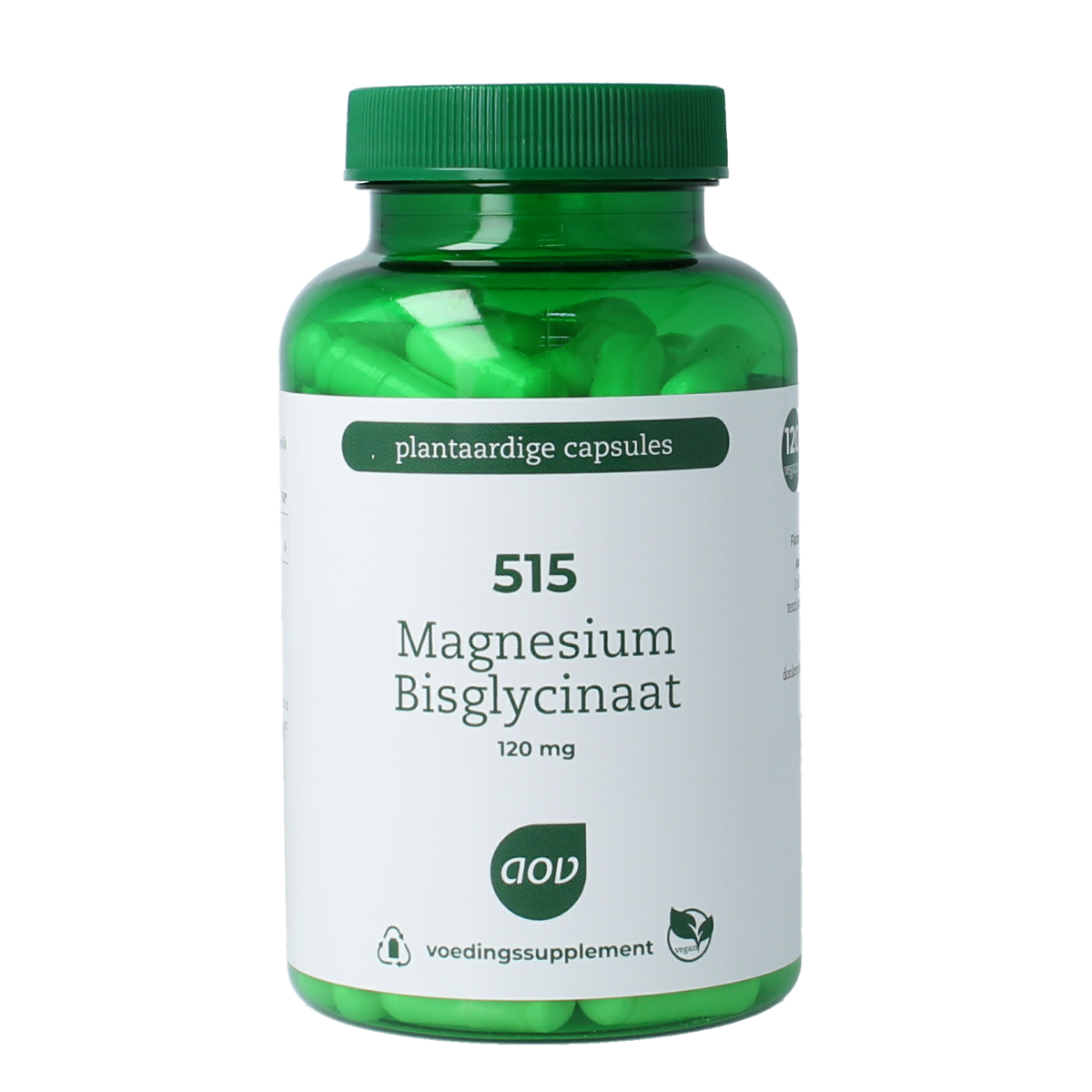 AOV 515 Magnesium bisglycinaat vegetarian capsules in a bottle, dietary supplement for mineral support