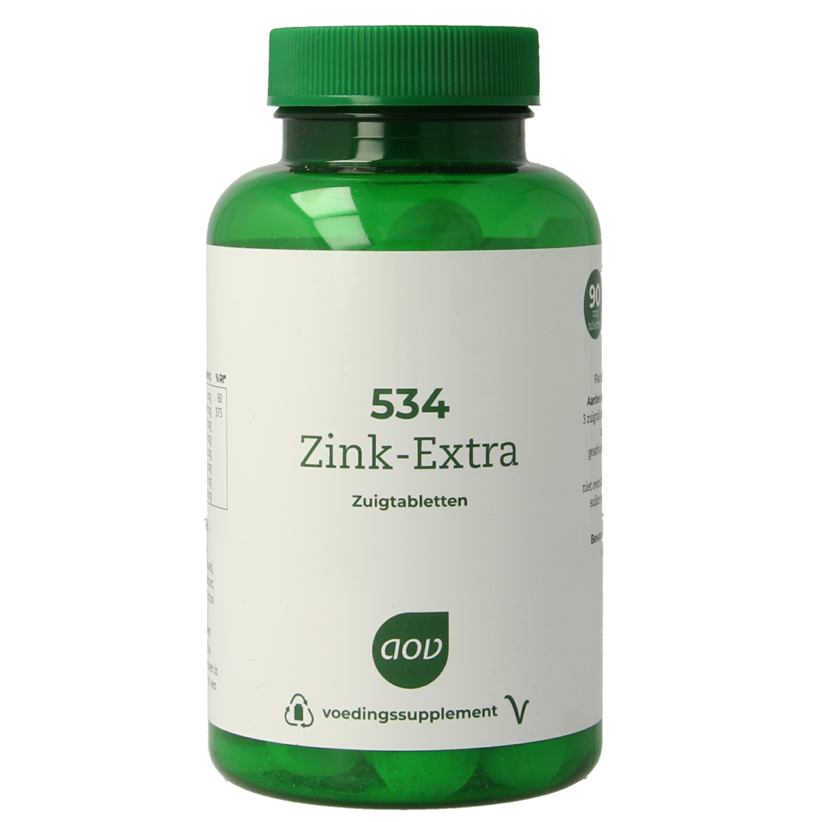 AOV Zink extra 90 zinc mineral tablets in a white bottle with label, showing the supplement packaging.