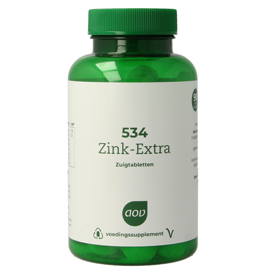 AOV Zink extra 90 zinc mineral tablets in a white bottle with label, showing the supplement packaging.
