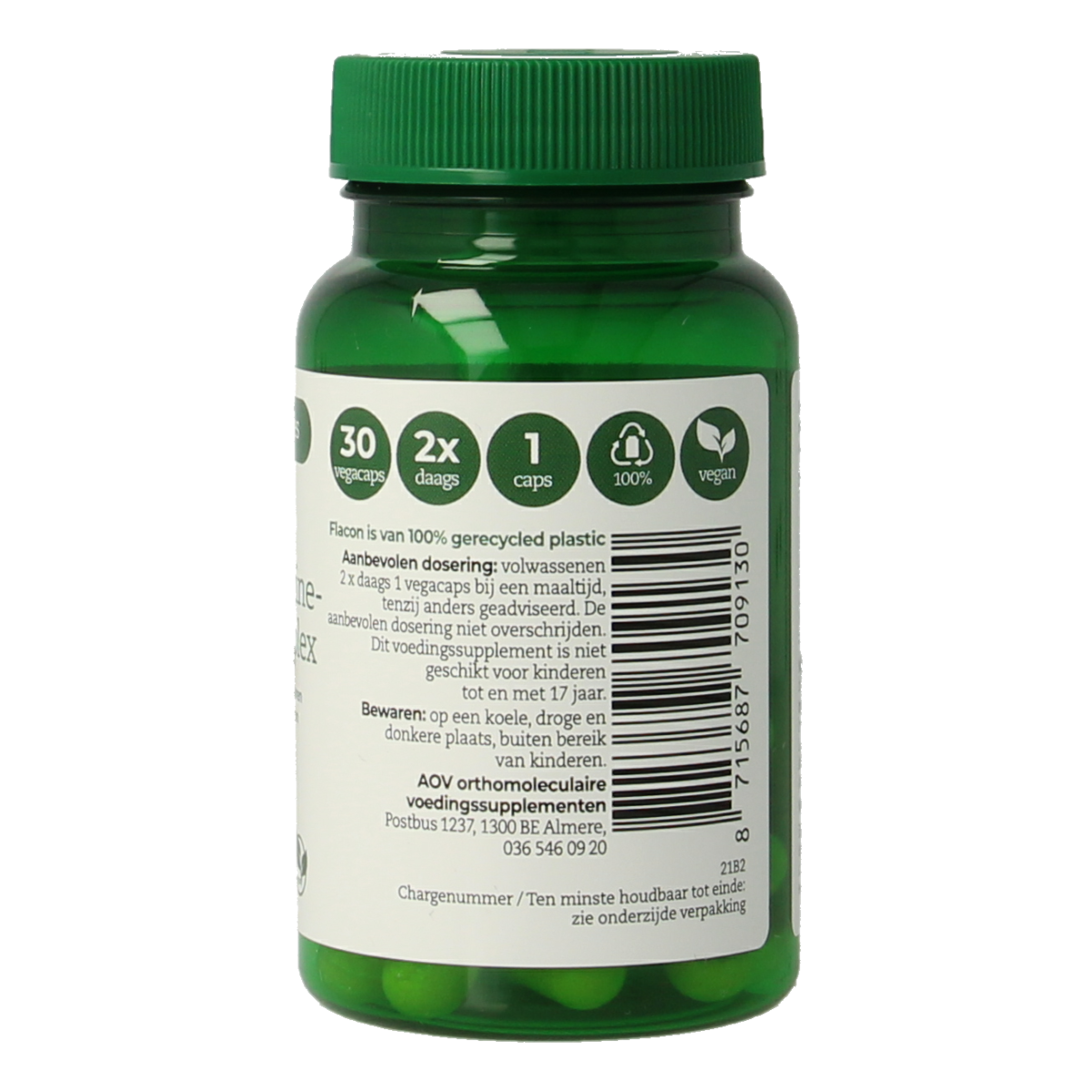AOV 913 Glutamine, glycine, and cysteine complex vegetarian capsules, dietary amino acid supplement in a bottle.