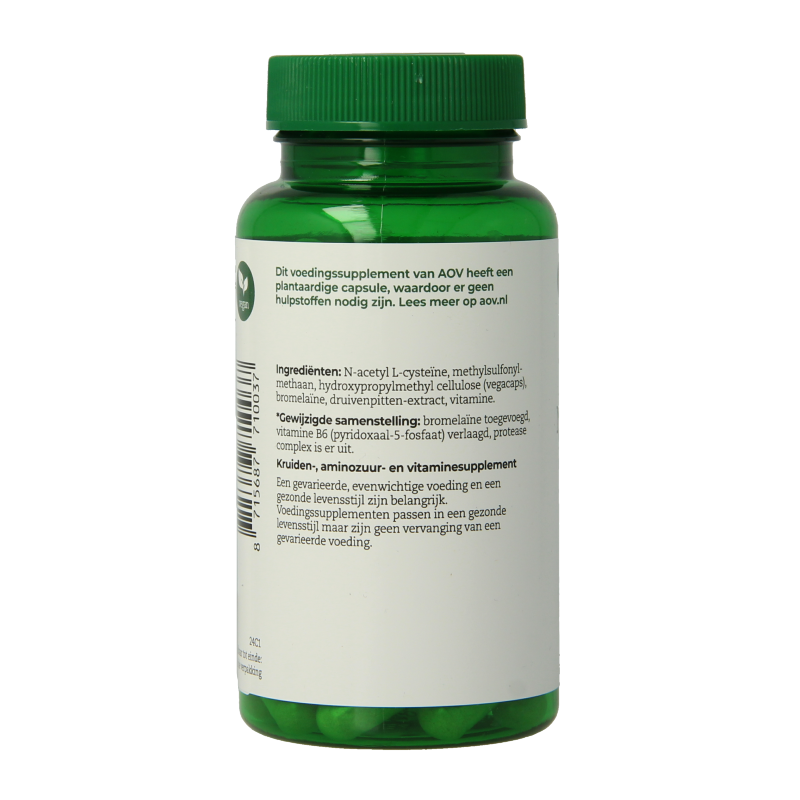 AOV NAC-Complex 60 capsules, dietary supplement with amino acids, in a bottle with label showing product details.