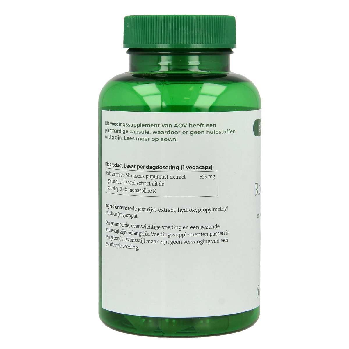 AOV 1104 Rode gist rijst vegetarische capsules, herbal supplement in clear bottle with label, natural herbal product by AOV.