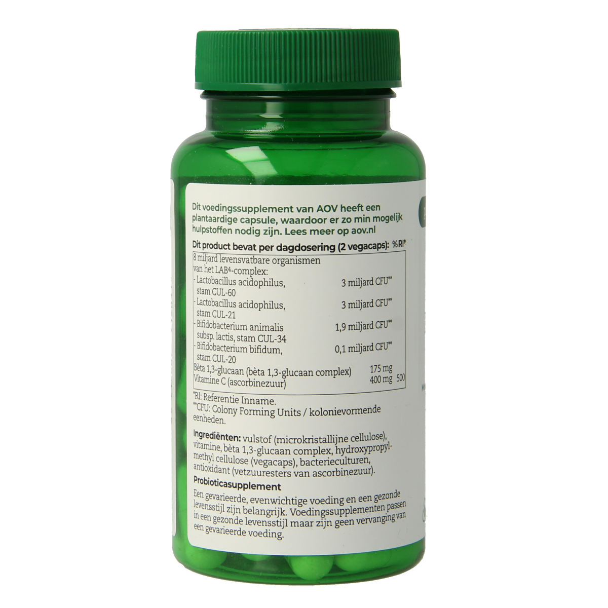 AOV 1203 Probiotica complex vegetarian capsules containing micro-organisms for digestive health.