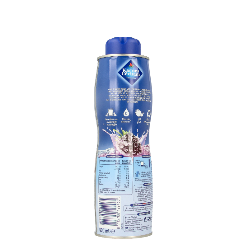 Karvan Cevitam Bosvruchten drink in a 600ml bottle, featuring mixed berries and fruit flavors in a clear plastic container.