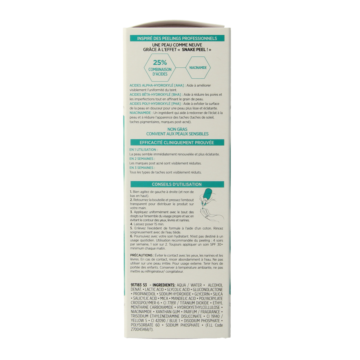 L'Oreal Paris Bright Reveal dark spot exfoliating treatment in 25ml tube, designed for facial skincare.