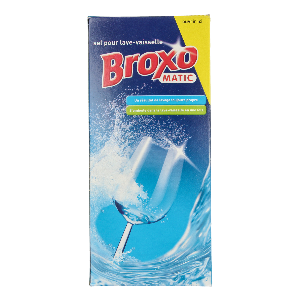 Broxomatic Afwasmiddelen onthardingszout 900g container, white salt crystals for dishwashing and water softening.