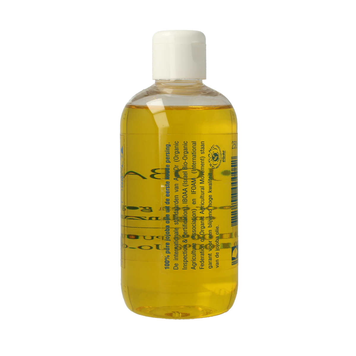 Naturalpharma jojoba oil 250ml bottle for body care, with a clear label and golden liquid inside.