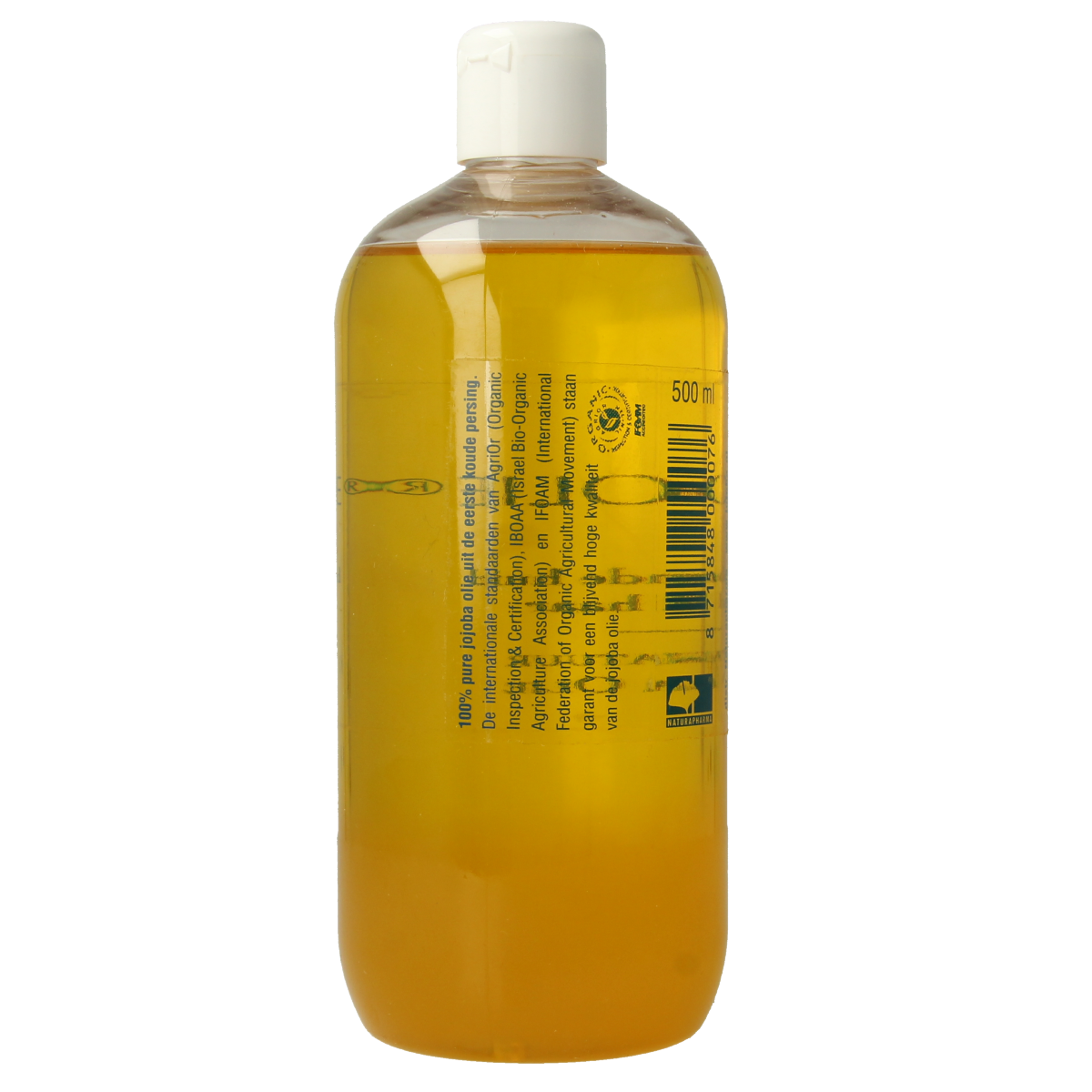 Naturapharma Jojoba olie in 500ml bottle with flip top cap, natural body care product for moisturizing and skincare.