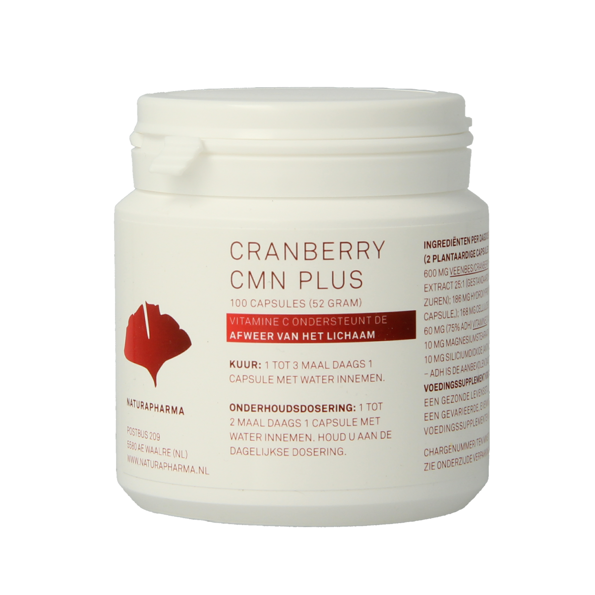 Naturapharma Cranberry CMN plus vegetarian capsules, herbal supplement packaging with capsules visible in the image.
