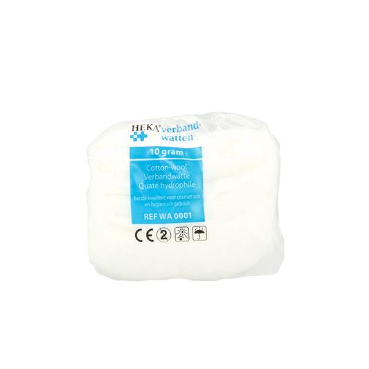 Heka Verbandwatten zigzag 10 grams, soft medical gauze for wound dressing, shown in the image with zigzag edges.