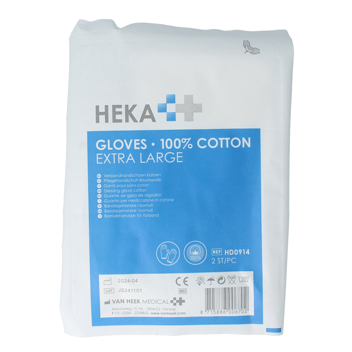 Heka Verbandhandschoenen XL, set of 2, sterile medical gloves for wound care, made of durable Verbandkleding material