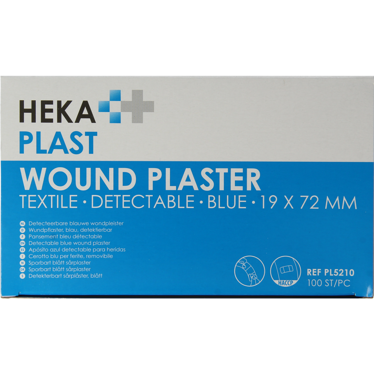 Hekaplast detectable plaster 19x72mm, pack of 100, adhesive bandages with visible indicators for easy detection and wound protection